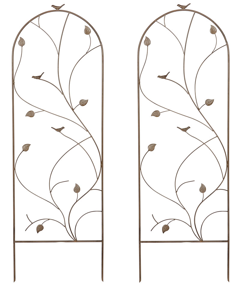 Set of 2 x Bird and Leaf Design Metal Garden Trellis