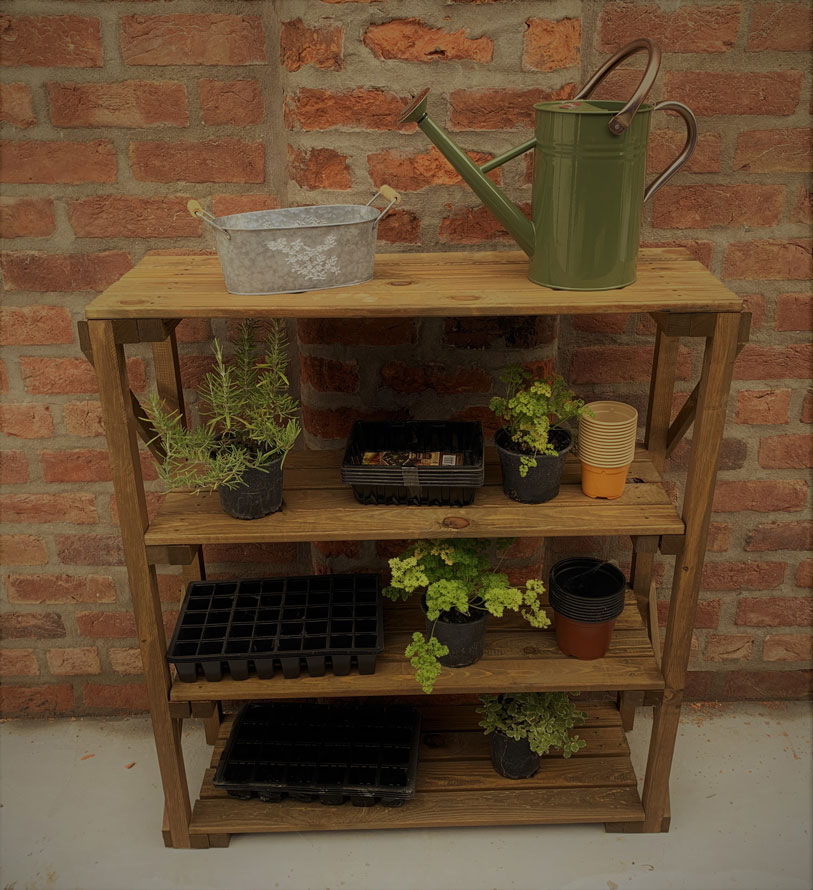 Wooden Staging Greenhouse Flower Shelving Potting Bench 4 Tier