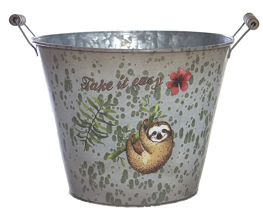 29cm Sloth Metal Bucket Planter Pot Vase Pail