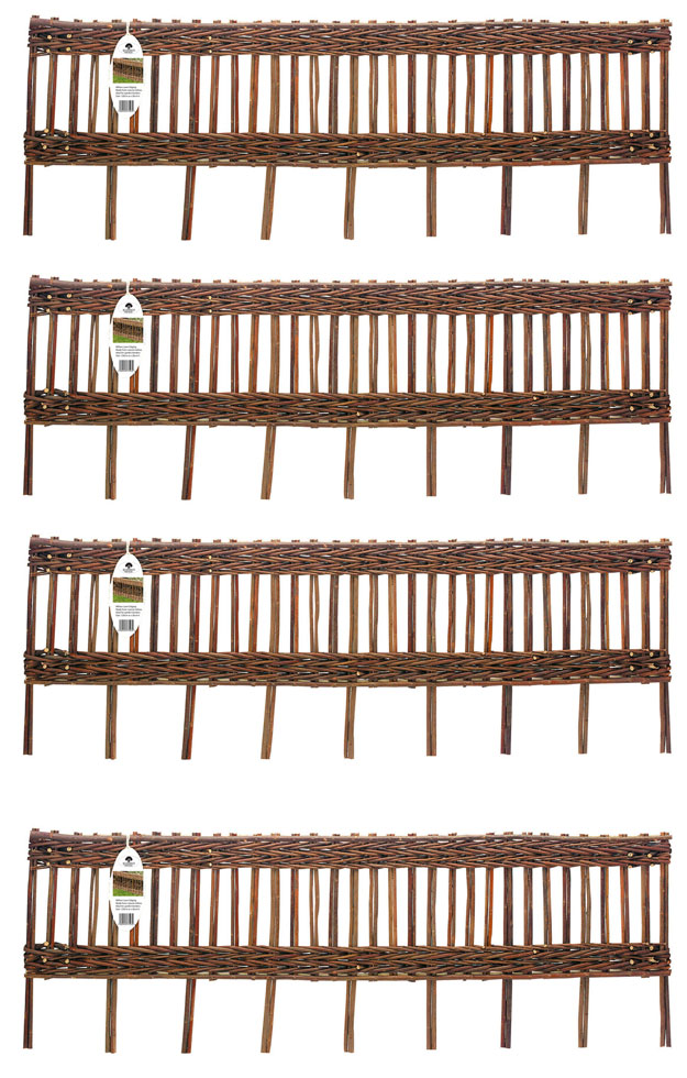 Pack of 4 Ornate Willow Garden Border Hurdle Edging 