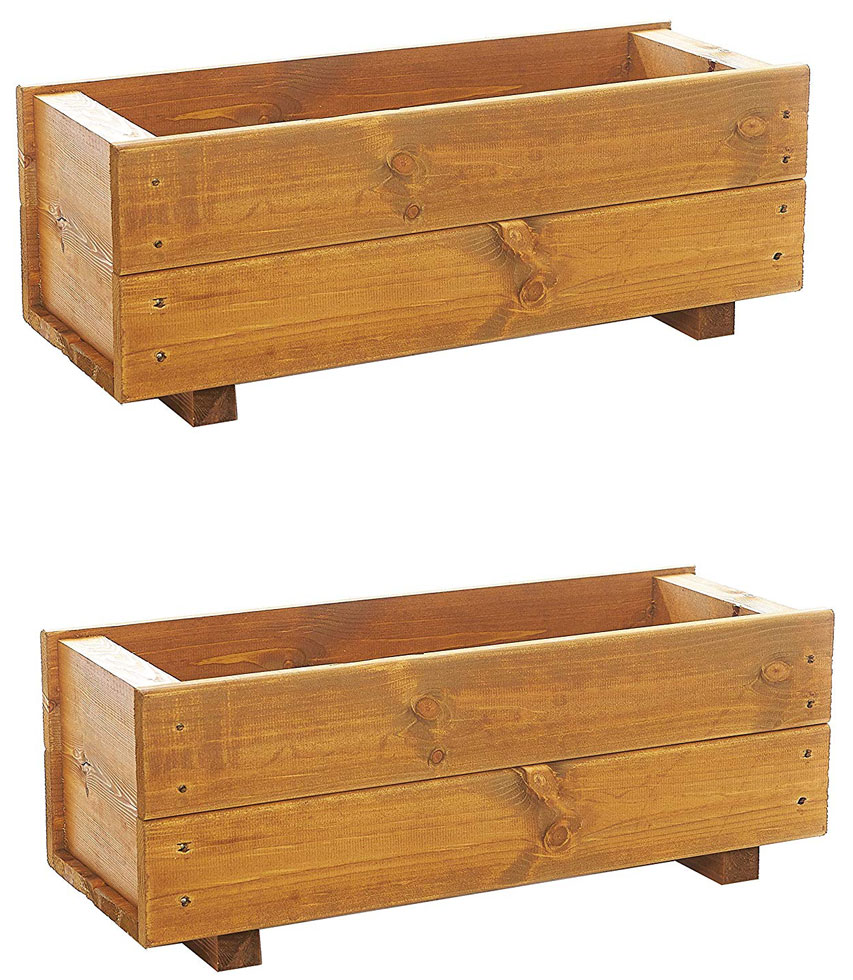 Set of 2 x 60cm Wooden Rectangular Garden Planter Trough