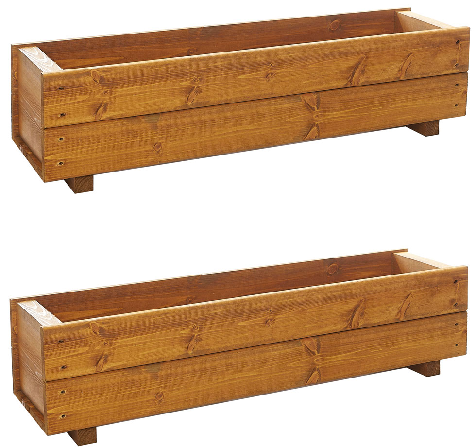 Set of 2 x 90cm Wooden Rectangular Garden Planter Trough