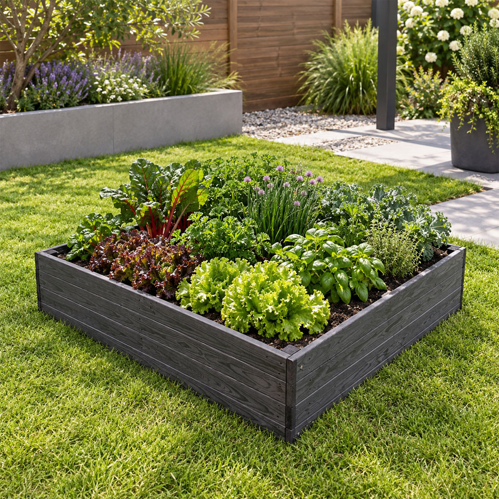 Wooden Raised Planter 90cm x 60cm Black Garden Growing Bed 