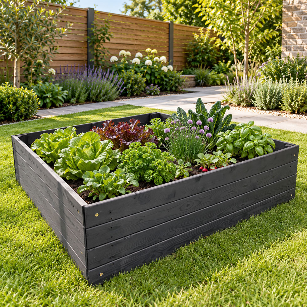 Black Wooden Raised Garden Bed 120cm x 90cm Timber Vegetable Planter