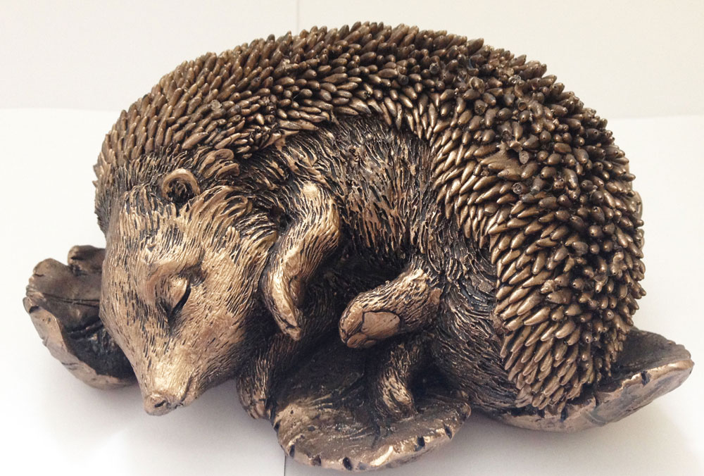 Resin Bronze Effect Sleeping Hedgehog Garden Ornament