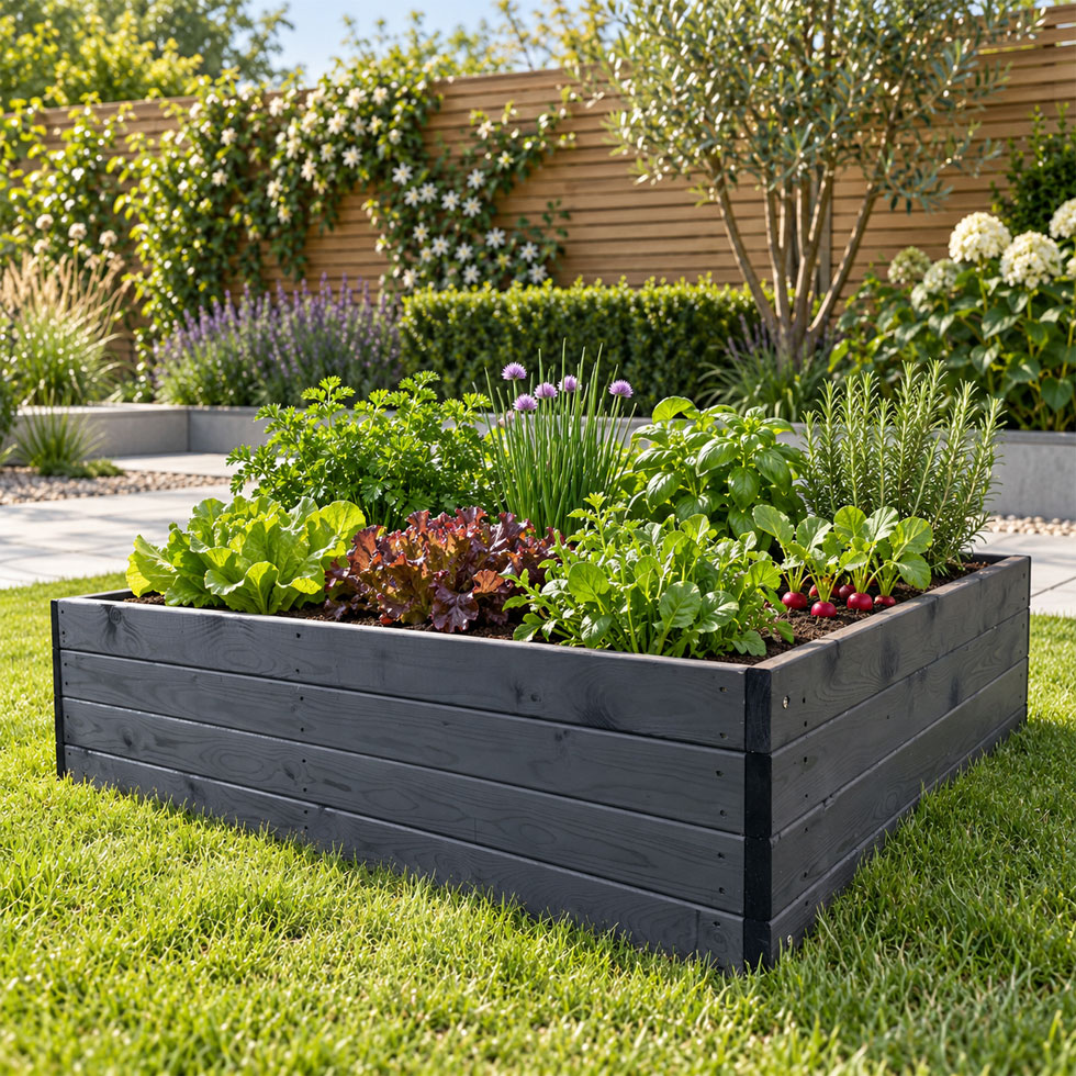 Black Wooden Garden Grow Bed 60cm x 60cm � Outdoor Raised Planting Bed