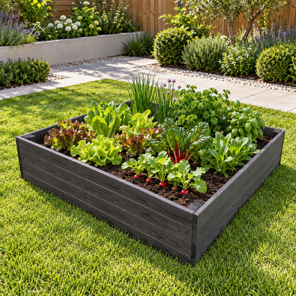 Black Wooden Raised Garden Bed 120cm x 120cm Heavy Duty Vegetable Planter