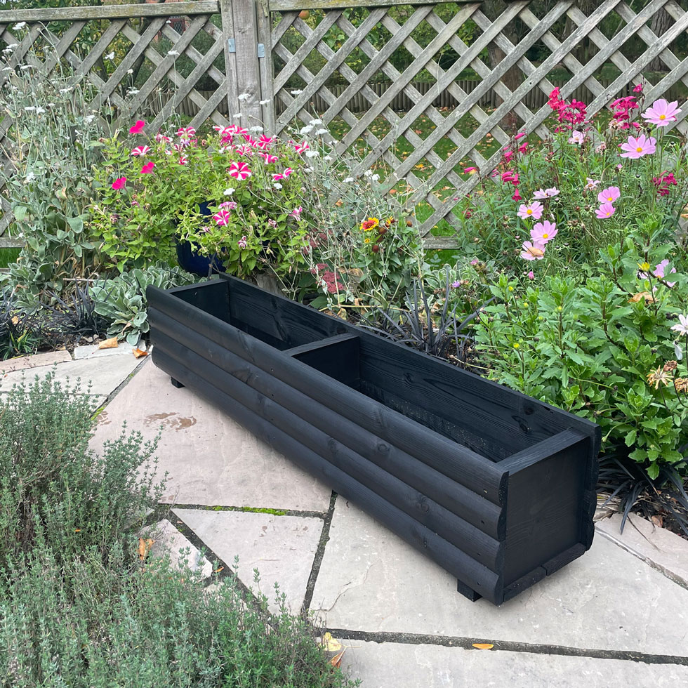 Extra Long Outdoor Rectangular Black Garden Planter 