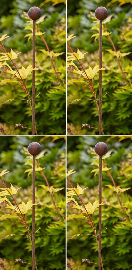 Set of 4 x 120cm Natural Rust Metal Ball Design Flower Plant Support Stakes