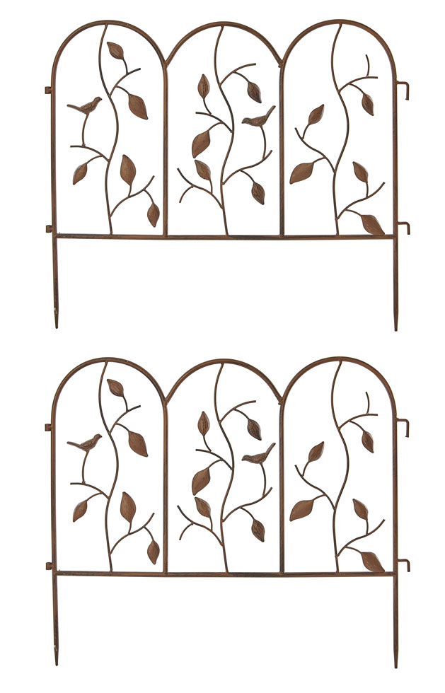 Set of 2 x Metal Garden Border Edging Bird & Leaf