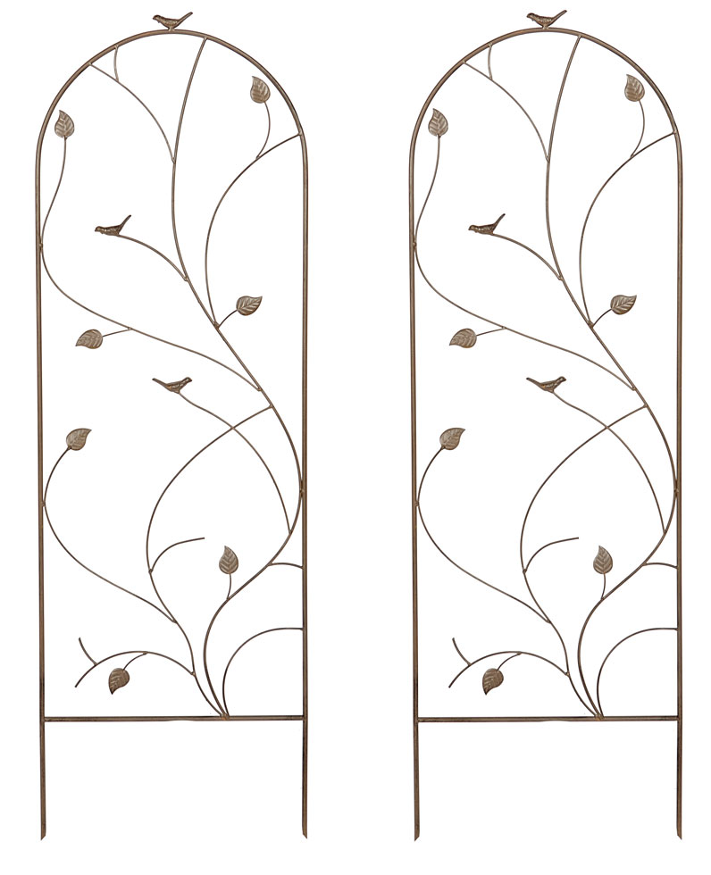 Set of 2 x Bird and Leaf Design Metal Garden Trellis