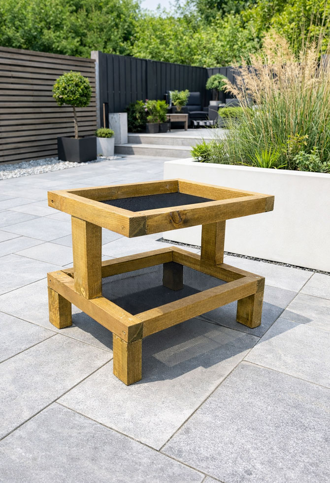 Wooden Ground Bird Feeding Table with Dual Trays