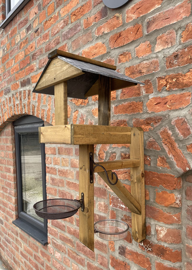 Wooden Bird Table Slate Roof Wall Mounted Feeding Station
