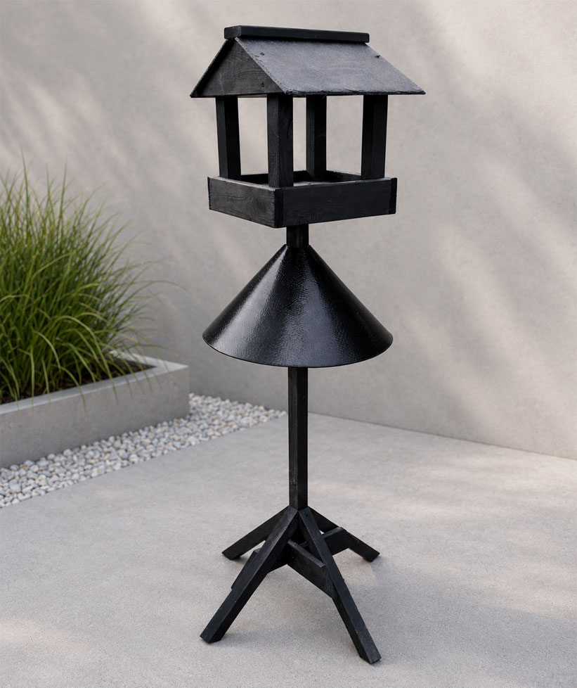 160cm Black Wooden Bird Feeding Station with Squirrel Guard Handmade Garden Bird Table 