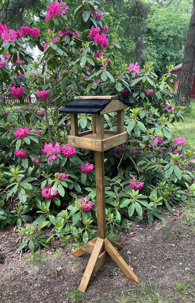 Wooden Bird Table Black Roof