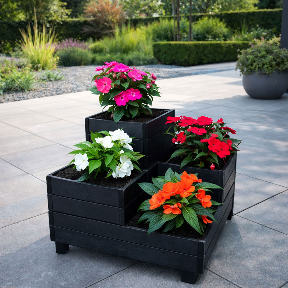 Black 3-Tiered Raised Garden Wooden Herb & Vegetable Planter