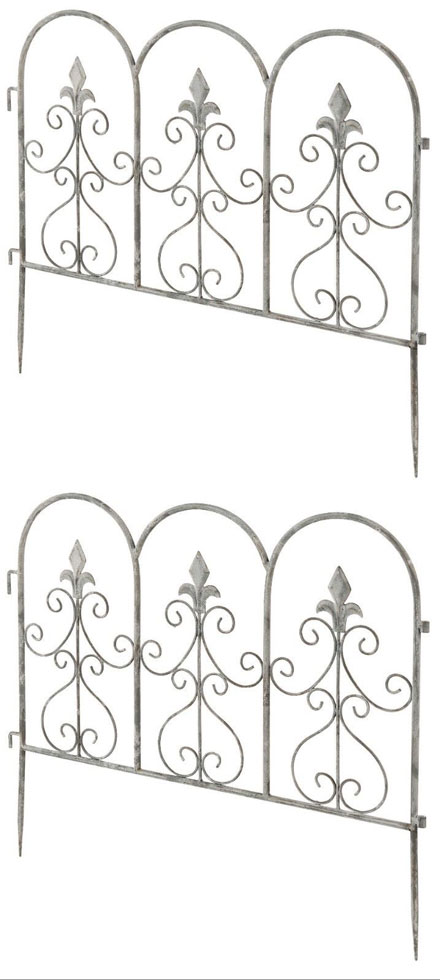 Set of 2 x Metal Garden Border Edging Fleur De Lys Design 