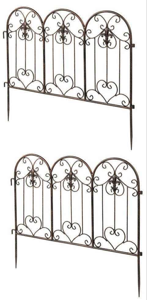 Set of 2 x Metal Garden Border Edging Bronze Effect Fleur De Lys Design