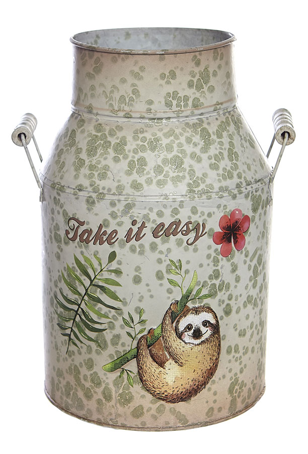 Metal Tin Sloth Milk Churn Flower Planter 