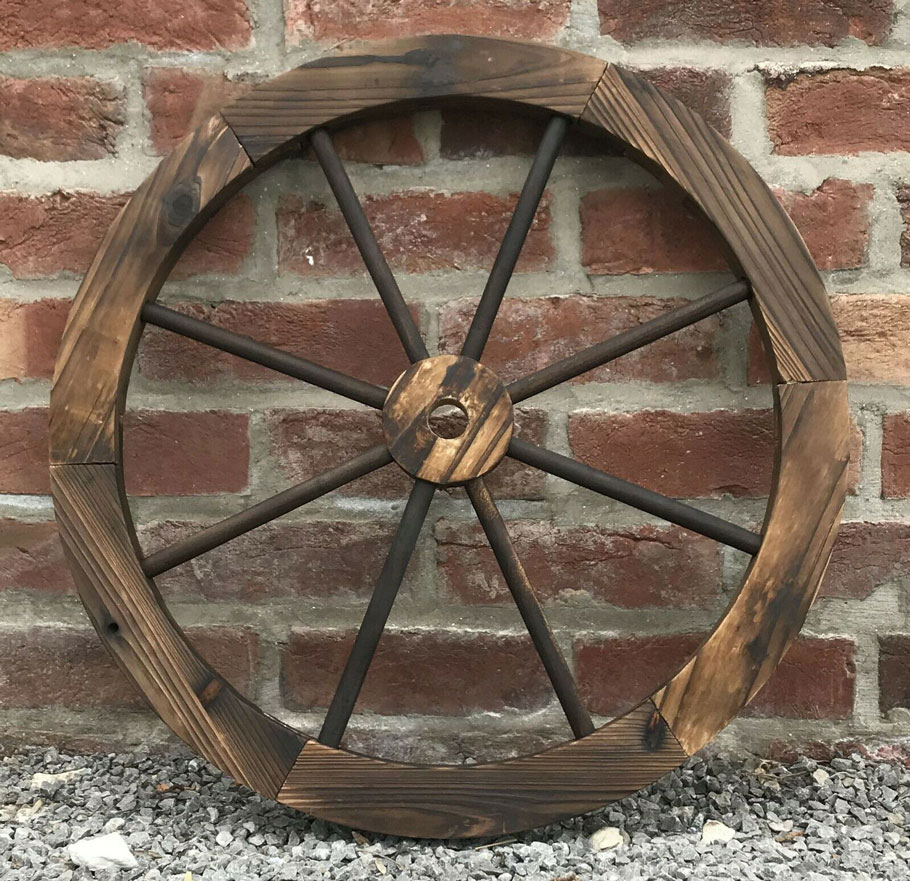 Decorative Burntwood Garden Wooden Wagon Wheel 