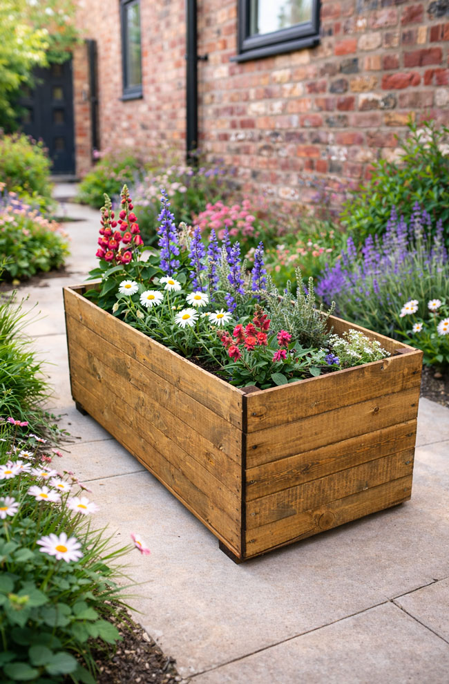 Extra Large Wooden Outdoor Planter Box for Vegetables and Herbs 