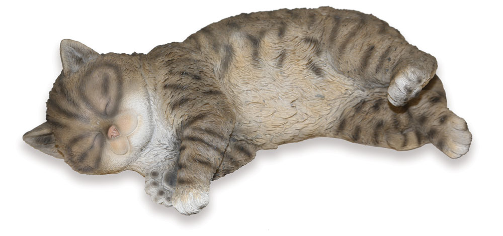 Laying Down Kitten Grey Cat - Garden Ornament