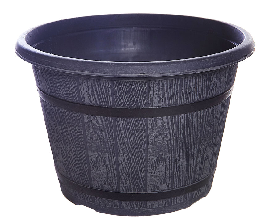 30cm Plastic Garden Pot Planter Grey Banded Design