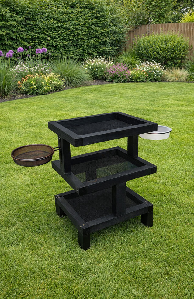 Wild Bird Ground Feeding Tables with Mesh Tops, Water & Bathing Bowls Black