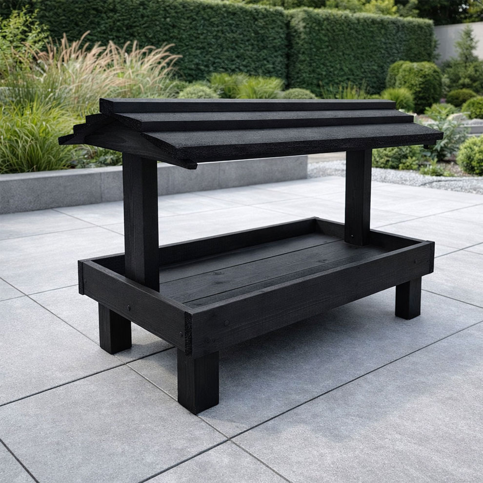 Black Ground Bird Feeder Wooden Bird Table Feeding Station