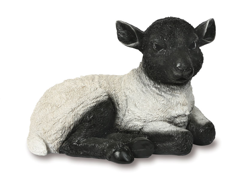 Large Black & White Laying Down Lamb - Garden Ornament