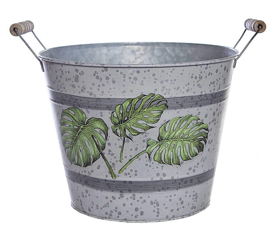 25cm Leaf Flower  Metal Bucket Planter Pot Vase