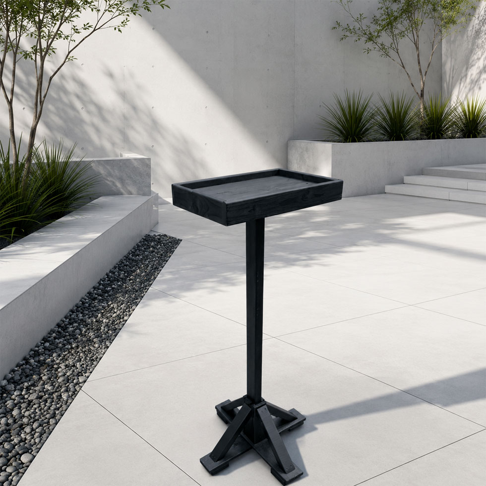 Black Wooden Bird Table with Squirrel Baffle Feeding Platform 