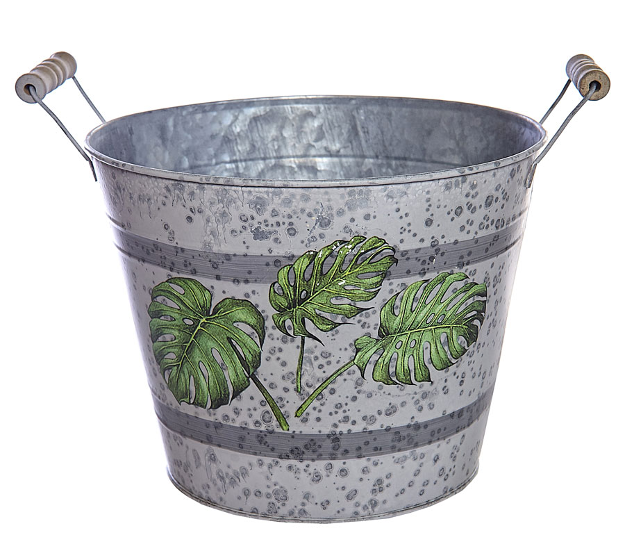18cm Leaf Flower  Metal Bucket Planter Pot Vase