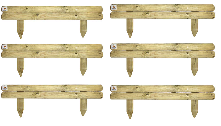 Pack of 4 x 14cm high Horizontal Wooden Log Panel Garden Border Fencing Lawn Edging