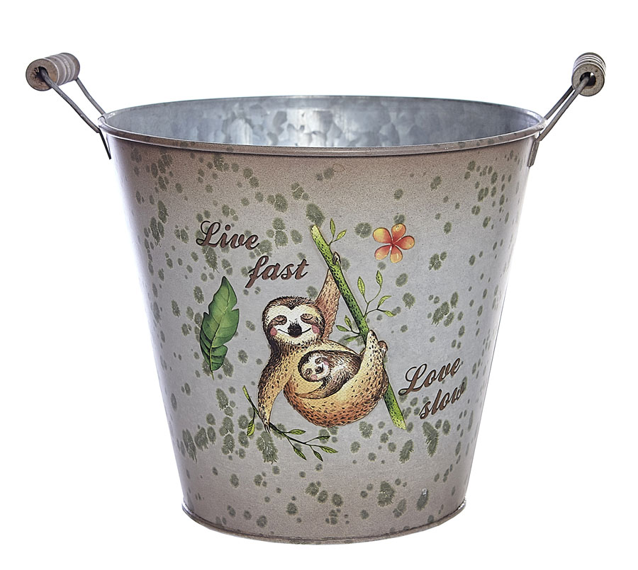 21cm Sloth Metal Bucket Planter Pot Vase Pail