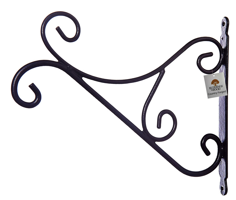 35cm Country Forged Scrolled Black Metal Hanging Basket Bracket