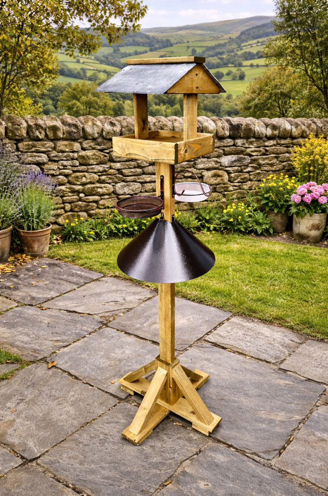 Tall Bird Table Feeding Station Slate Roof and Anti-Squirrel Baffle