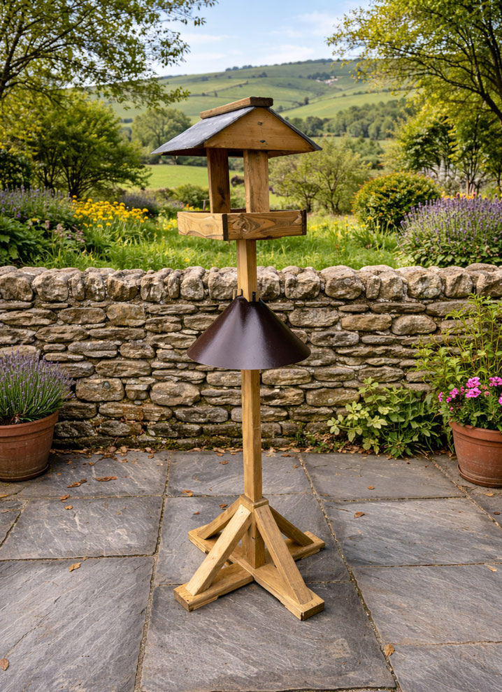 Tall Wooden Bird Table with Squirrel Protection Guard