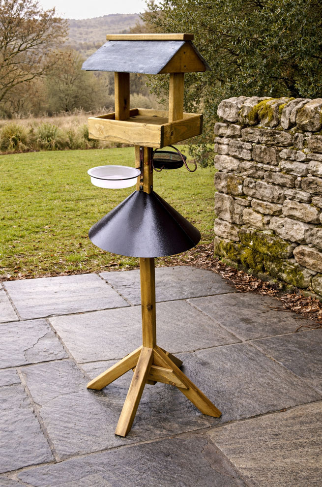 Garden Bird Table Slate Roof Squirrel Guard Baffle and Station