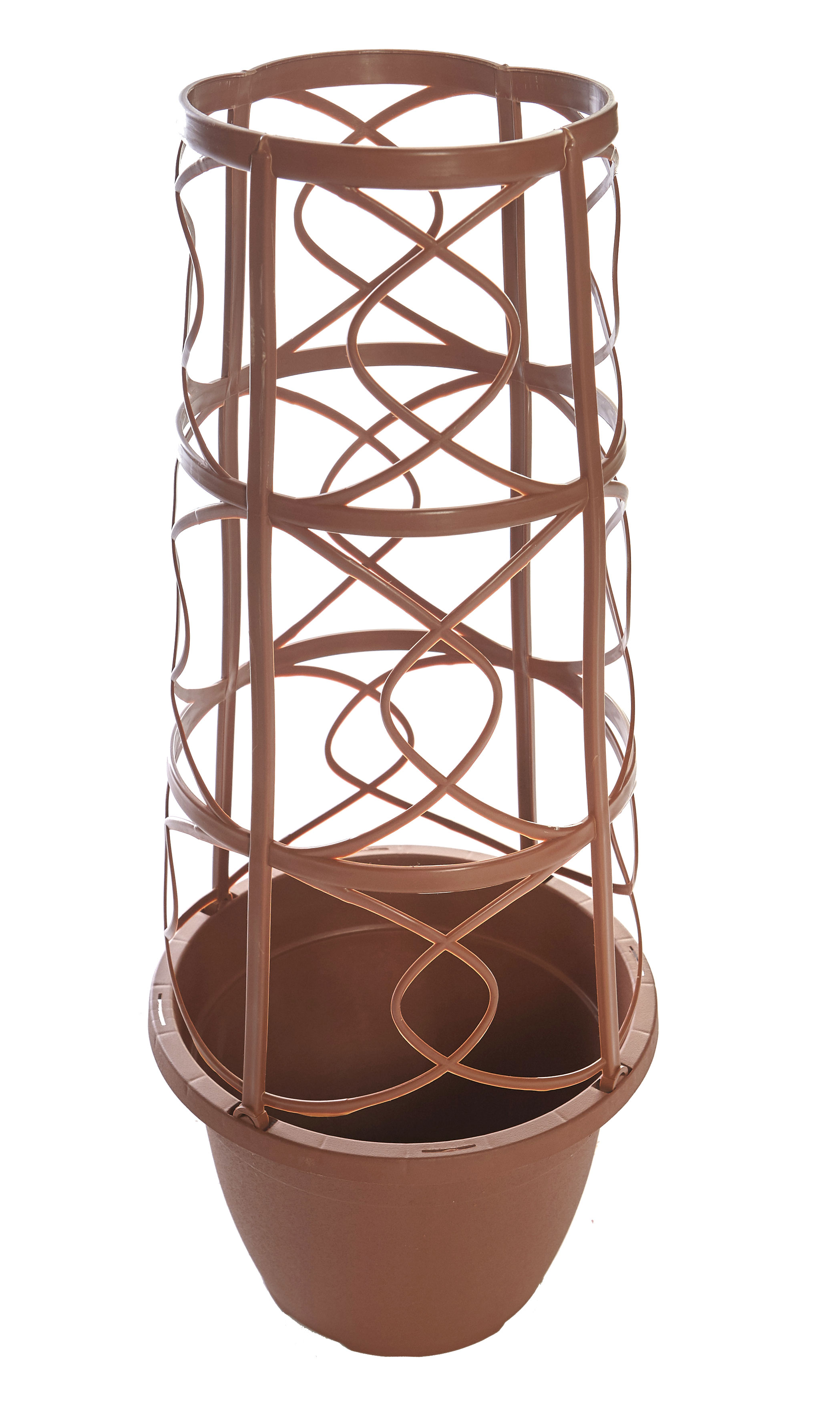 Round Plastic Plant Pot with Obelisk Trellis