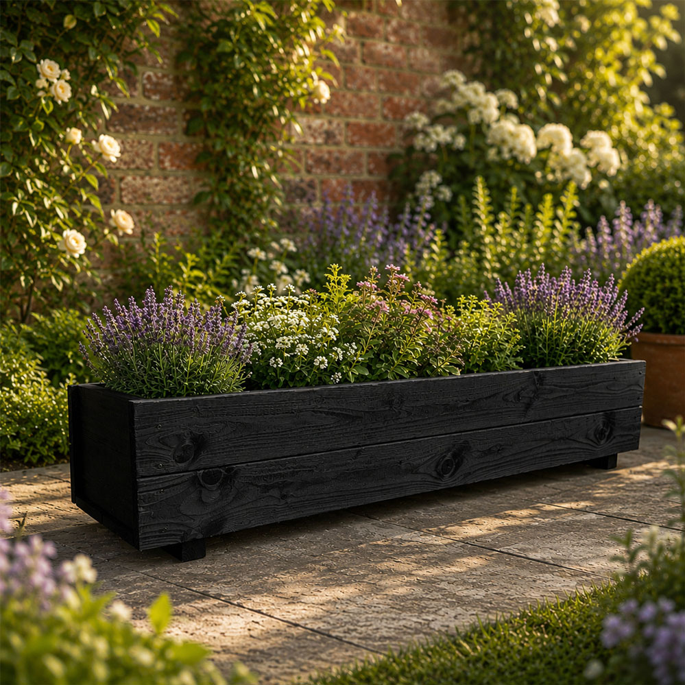 Extra Long Raised Wooden Planter for Patios Black