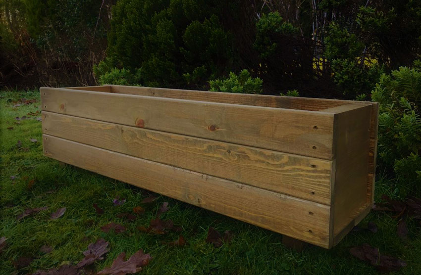 Wooden Garden Planter Trough Large Brown Wood Stain