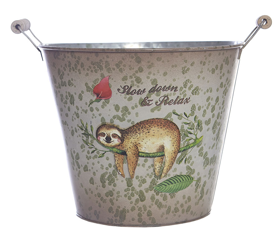 25cm Sloth Metal Bucket Planter Pot Vase Pail