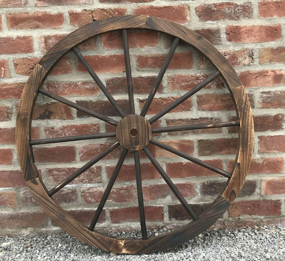 Large Decorative Burntwood Garden Wooden Wagon Wheel 