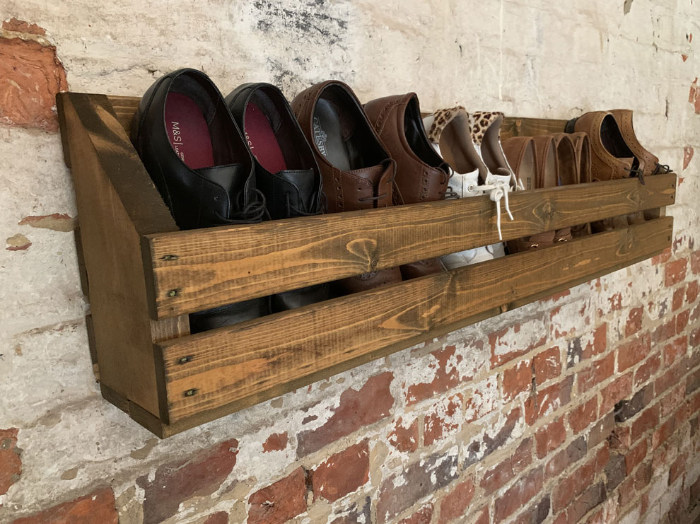 Wooden wall shop mounted shoe rack