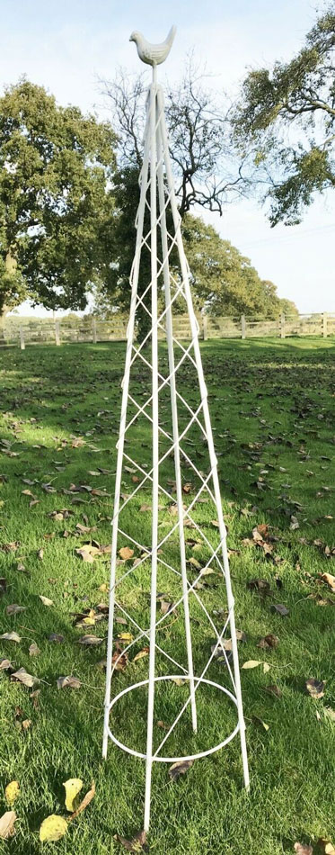 Climbing Plant Support Obelisk White Bird Design 95cm