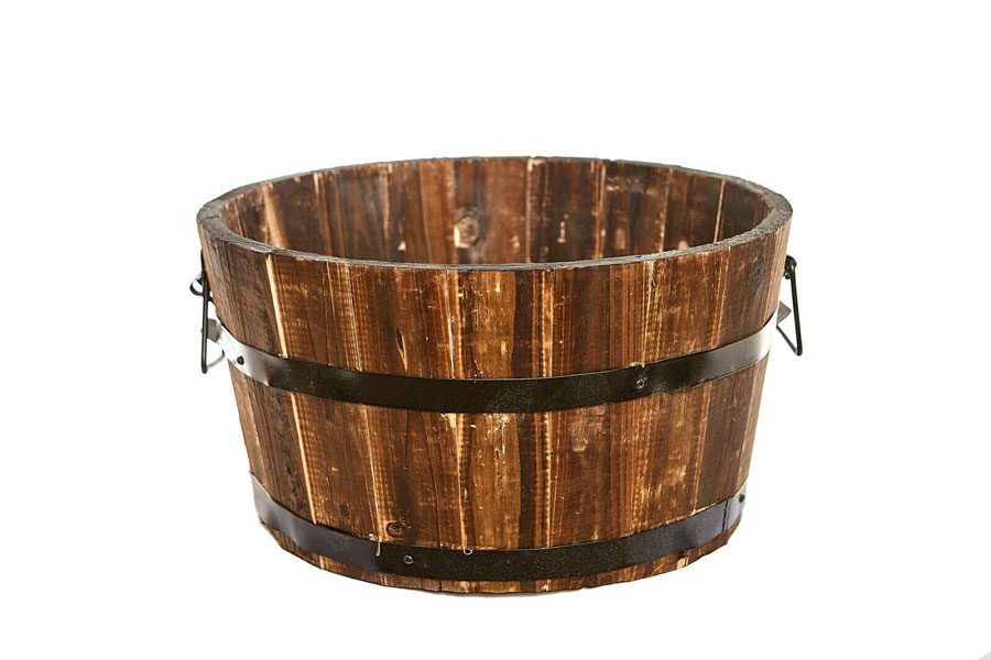 Round Garden Planter Wood Barrel 32cm