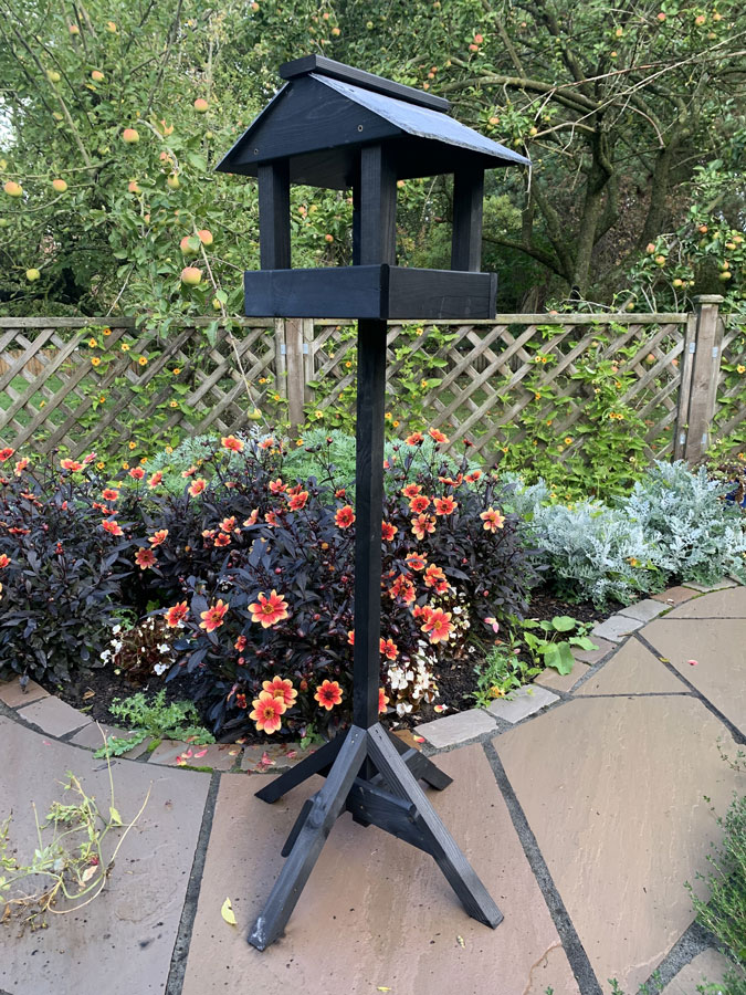 Slate Roof Wooden Bird Table Charcoal Black