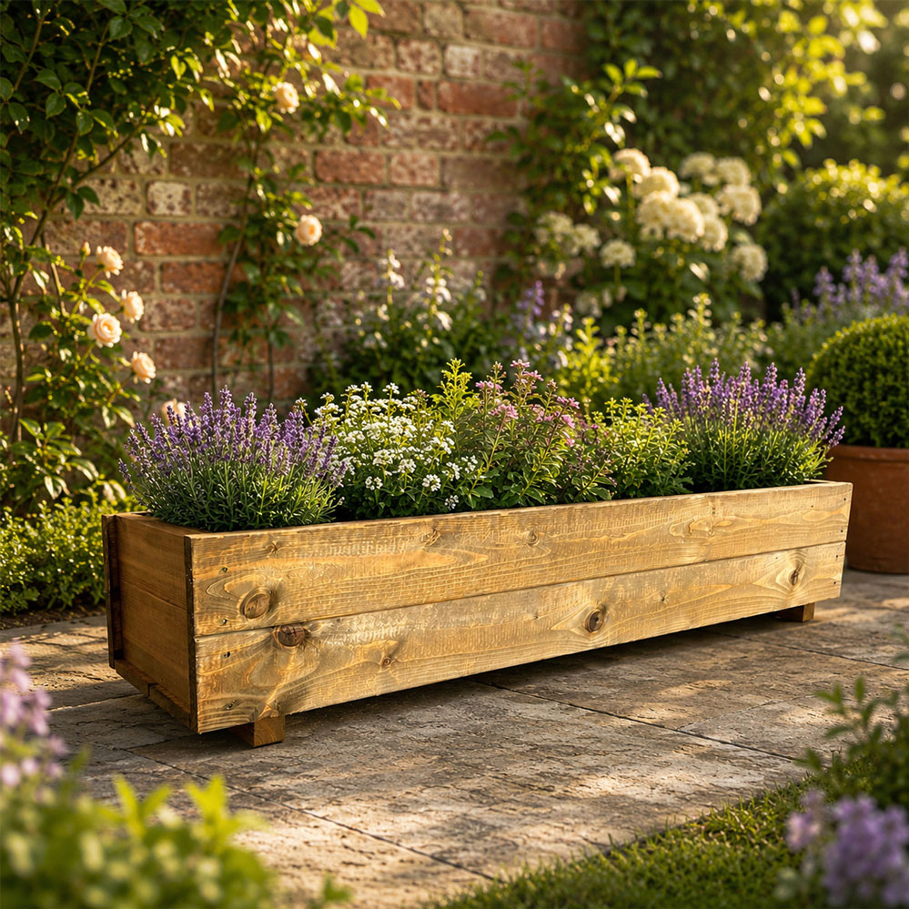 Large Outdoor Wooden Planter Box for Flowers and Garden Displays