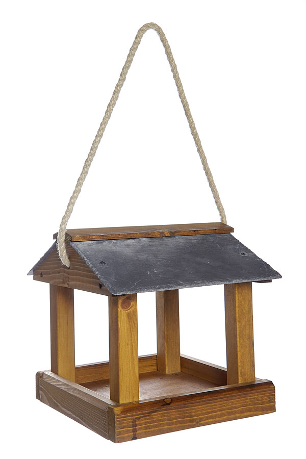 Hanging Bird Table Slate Roof Garden  Wooden Tray House Feeder